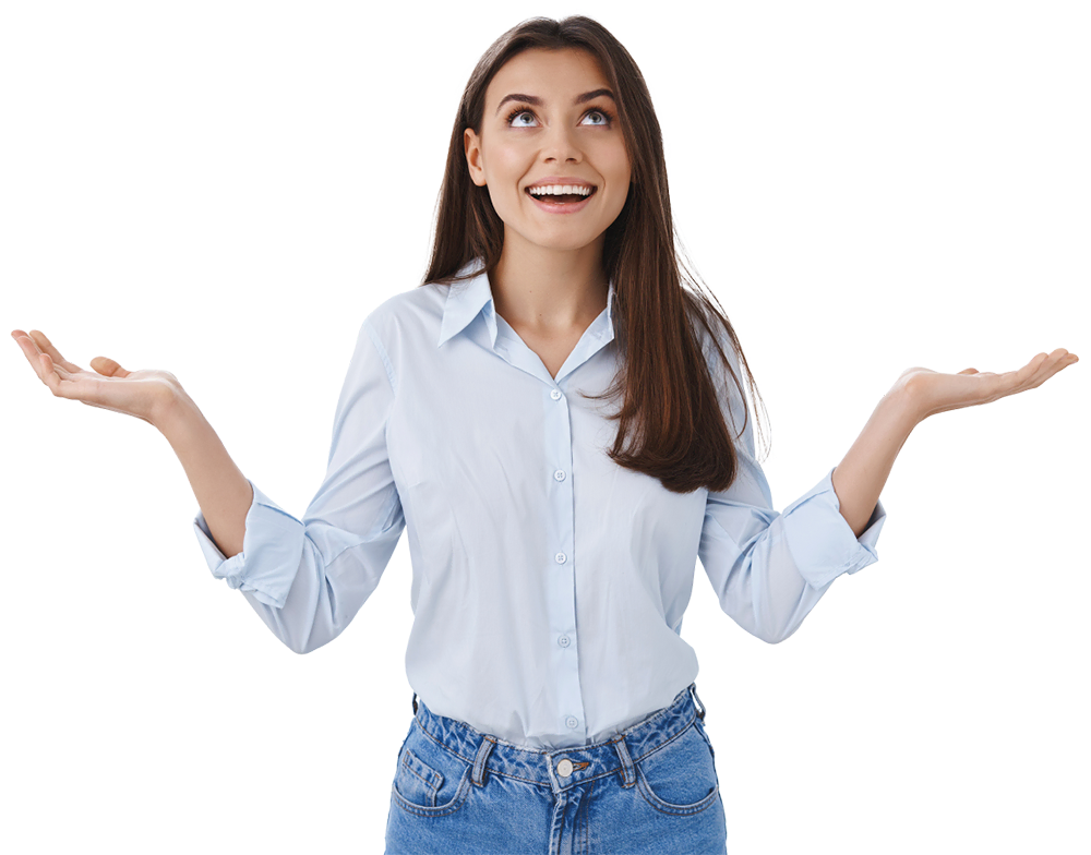 Woman smiling with arms outstretched after call to action for MindKlok coaching